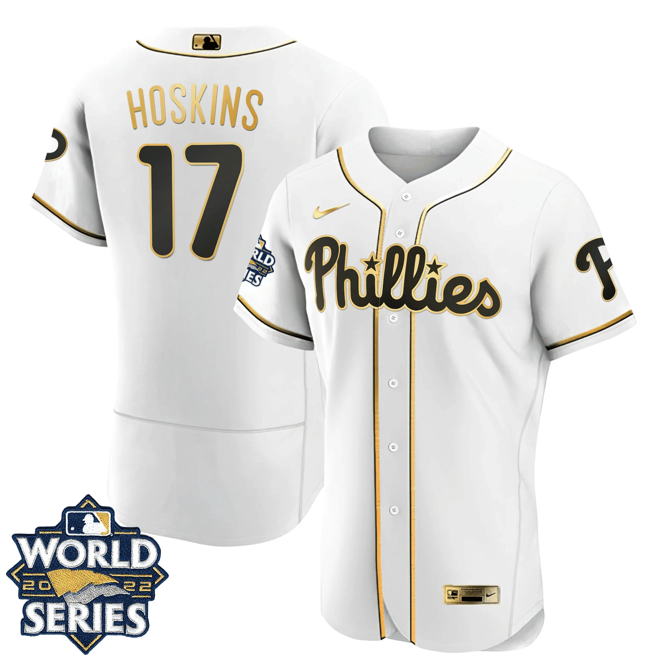 Rhys Hoskins Men's Philadelphia Phillies Gold 2022 World Series Limited Flex White Jersey - All Stitched