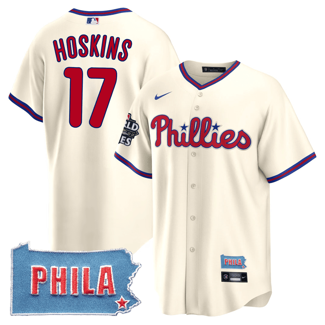 Rhys Hoskins Men's Philadelphia Phillies PHILA PA State Patch Cream Jersey - All Stitched