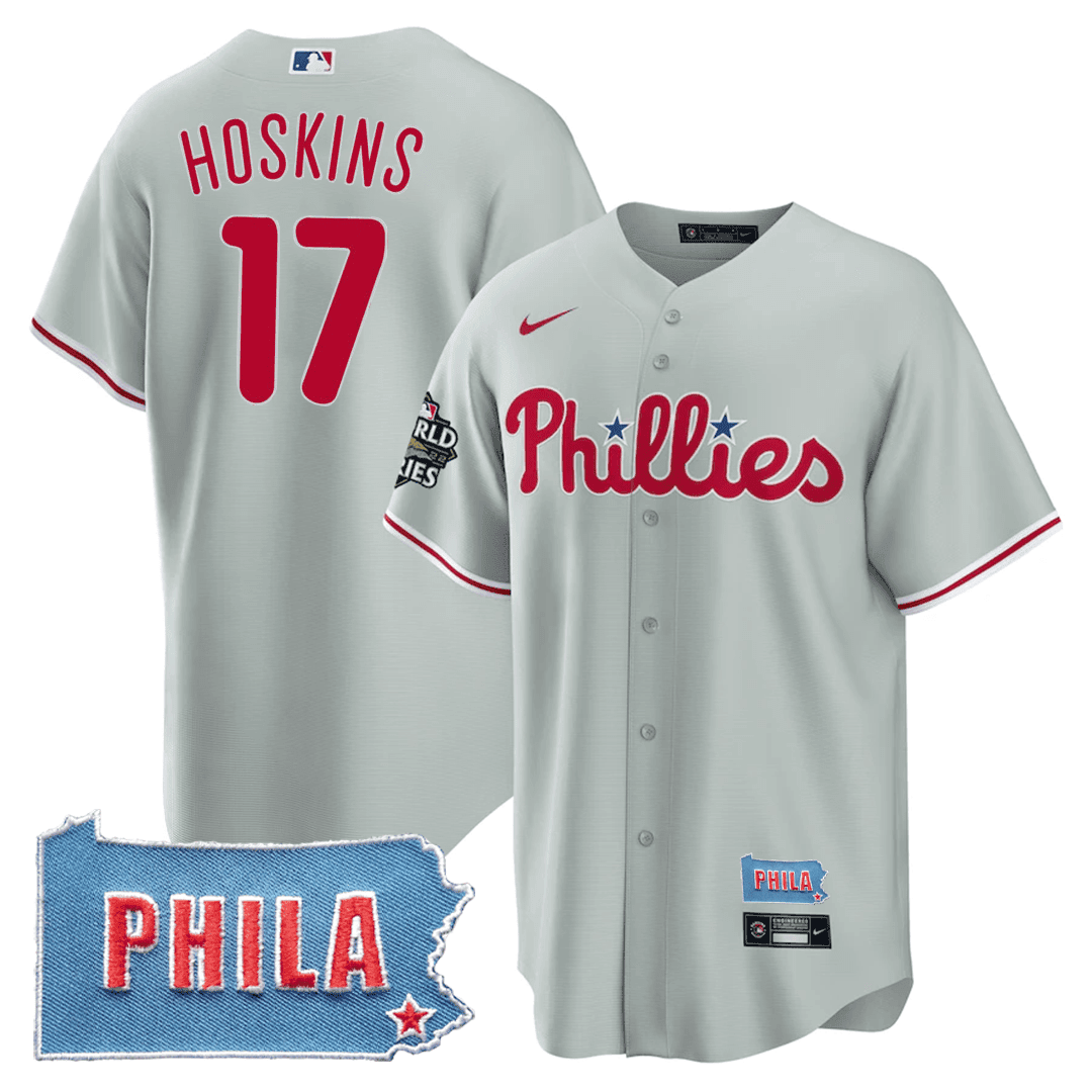 Rhys Hoskins Men's Philadelphia Phillies PHILA PA State Patch Gray Jersey - All Stitched
