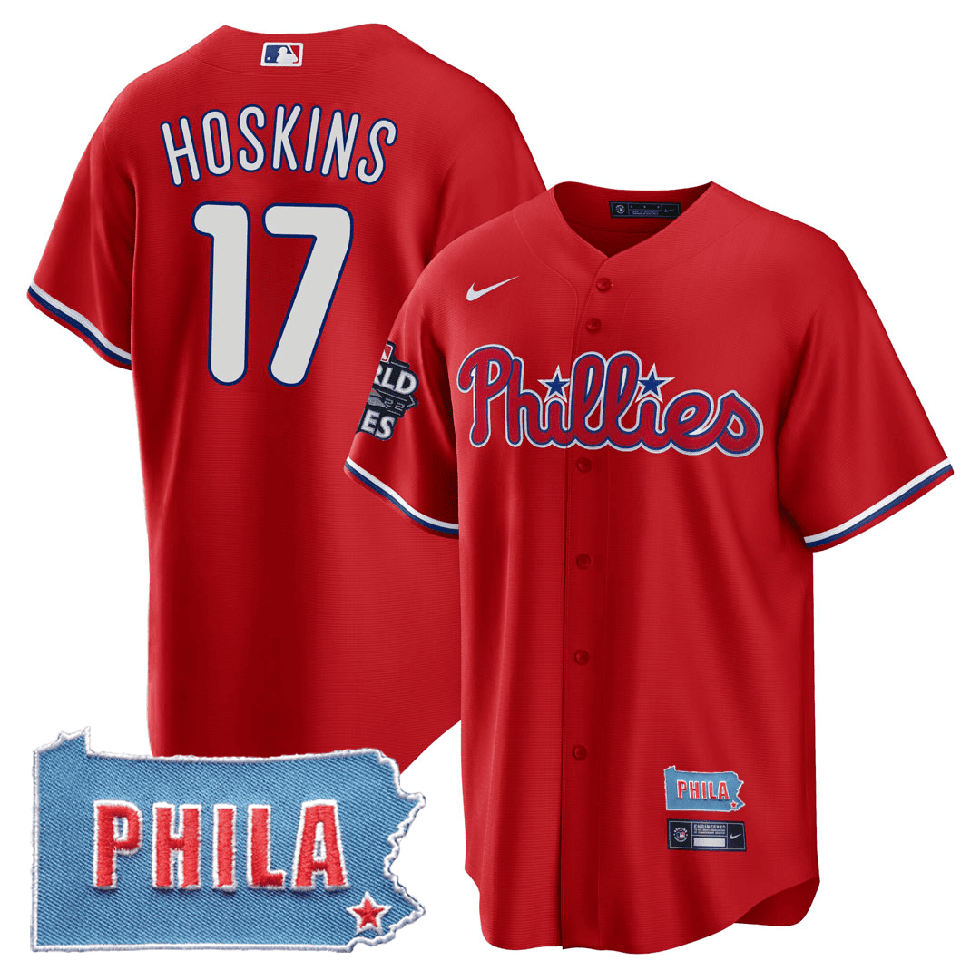 Rhys Hoskins Men's Philadelphia Phillies PHILA PA State Patch Red Jersey - All Stitched