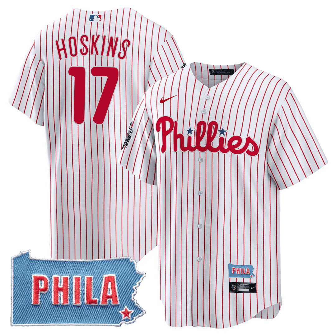 Rhys Hoskins Men's Philadelphia Phillies PHILA PA State Patch White Jersey - All Stitched