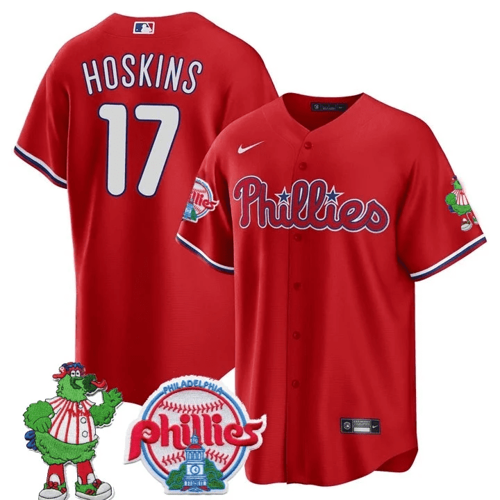 Rhys Hoskins Men's Philadelphia Phillies Phillie Phanatic Patch Cool Base Red Jersey - All Stitched