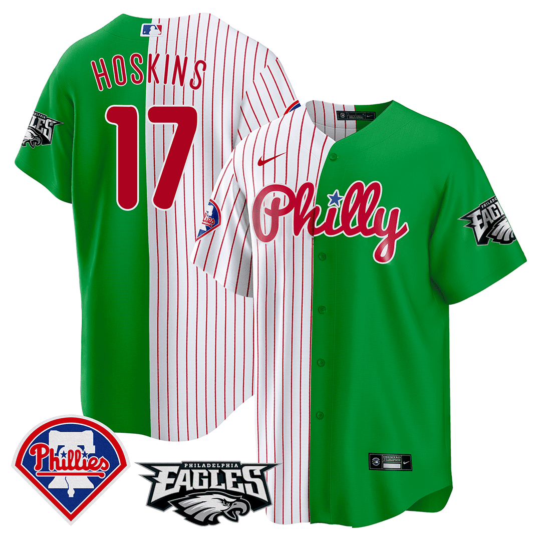 Rhys Hoskins Men's Split Phillies - Philadelphia Eagles Cool Base Stripes - Green Jersey - All Stitched