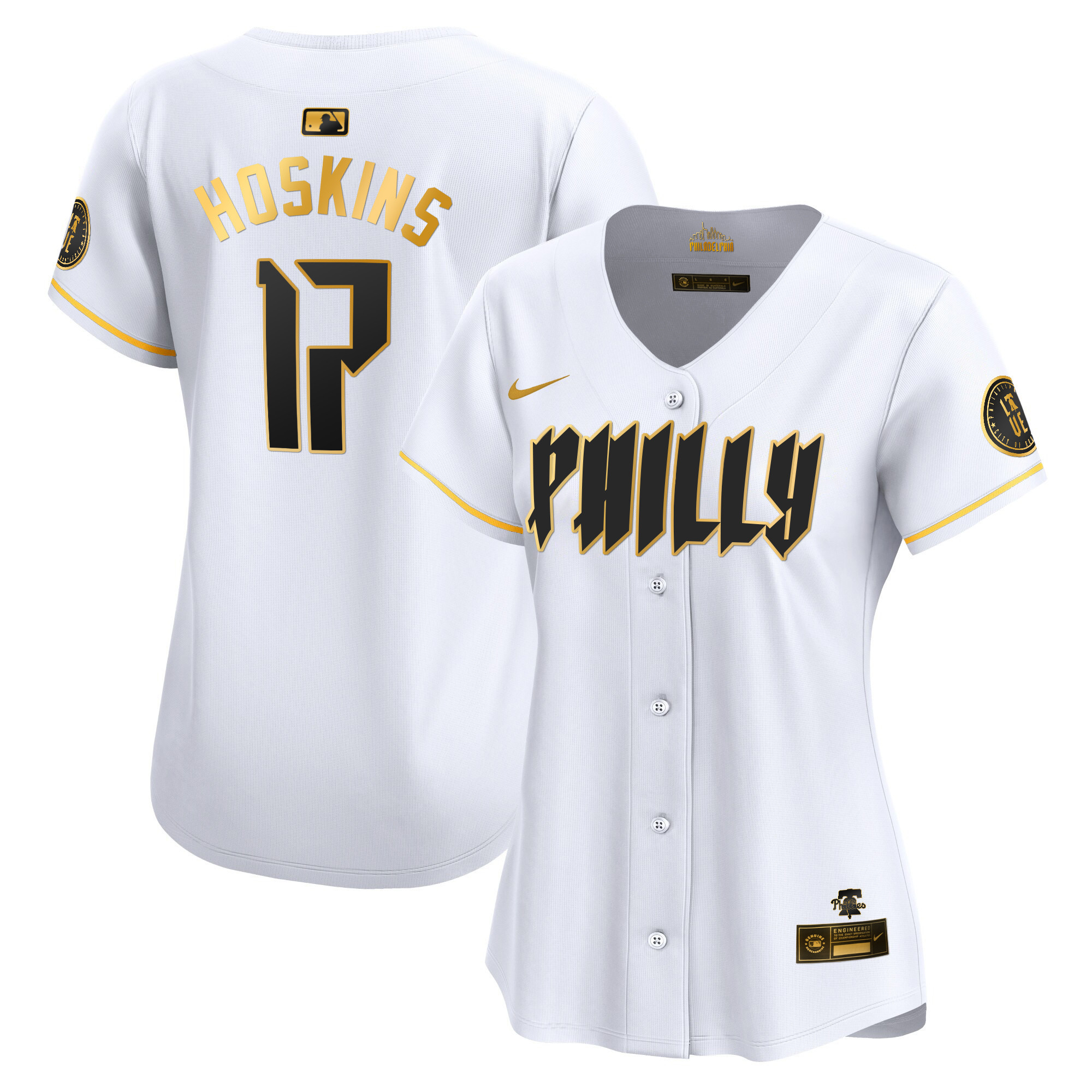 Rhys Hoskins Women's Philadelphia Phillies 2024 City Connect Vapor Premier Limited White Gold Jersey - All Stitched