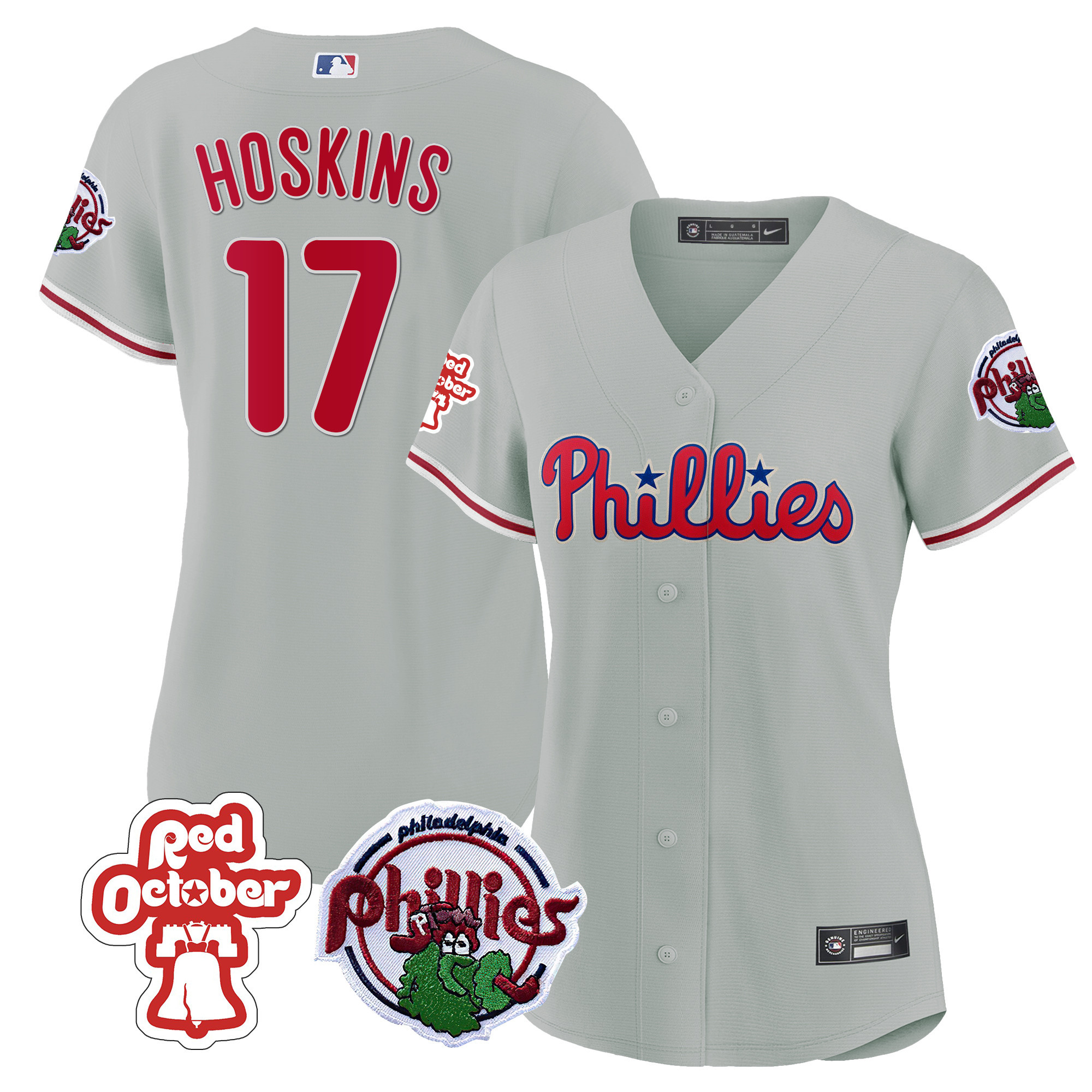 Rhys Hoskins Women's Philadelphia Phillies Red October Patch Gray Jersey - All Stitched