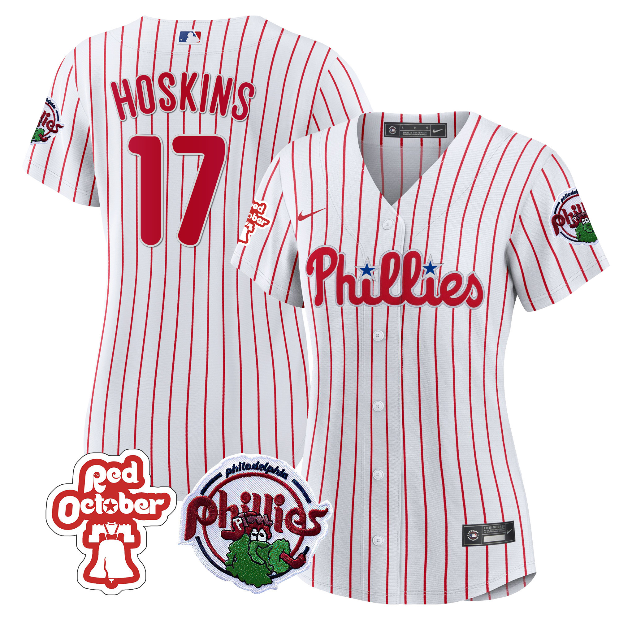 Rhys Hoskins Women's Philadelphia Phillies Red October Patch White Jersey - All Stitched
