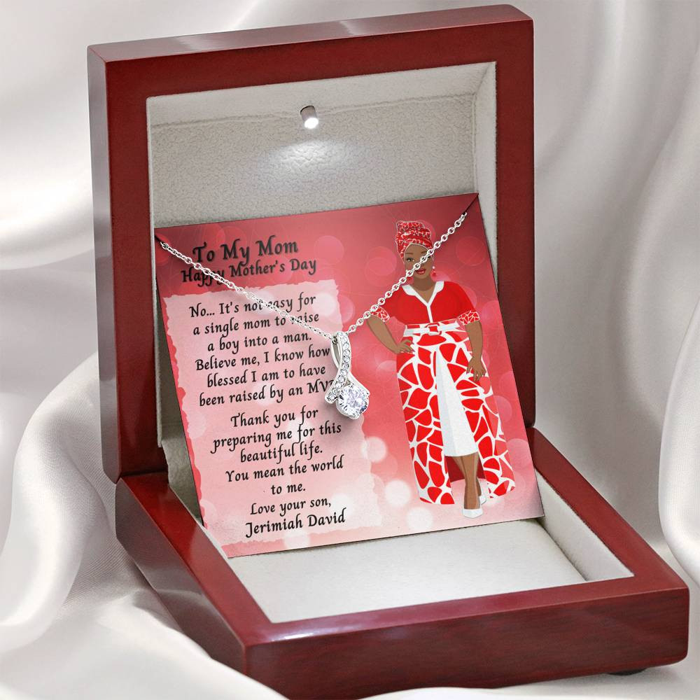 Ribbon Shaped Alluring Necklace – Mother’s Day – Single Mom From Son – Red Dress