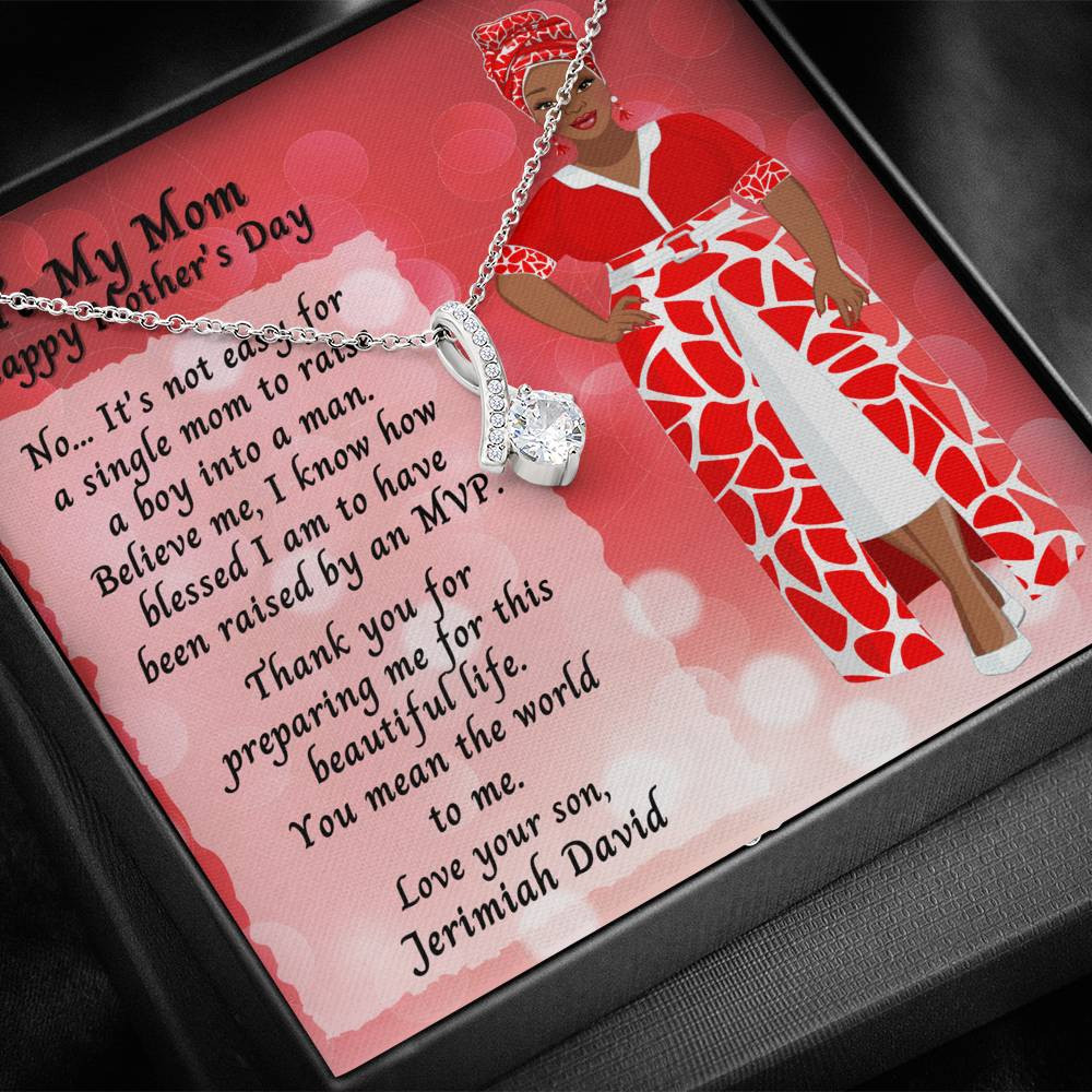 Ribbon Shaped Alluring Necklace – Mother’s Day – Single Mom From Son – Red Dress