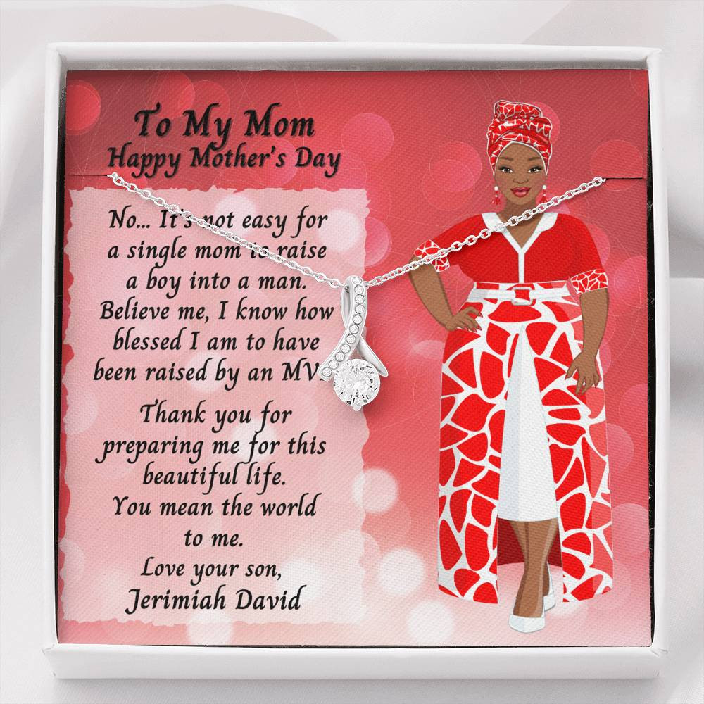 Ribbon Shaped Alluring Necklace – Mother’s Day – Single Mom From Son – Red Dress