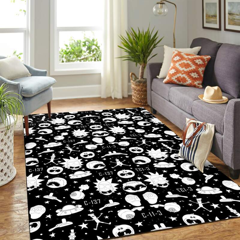 Rick And Morty Black And White Head Carpet Floor Area Rectangle Rug