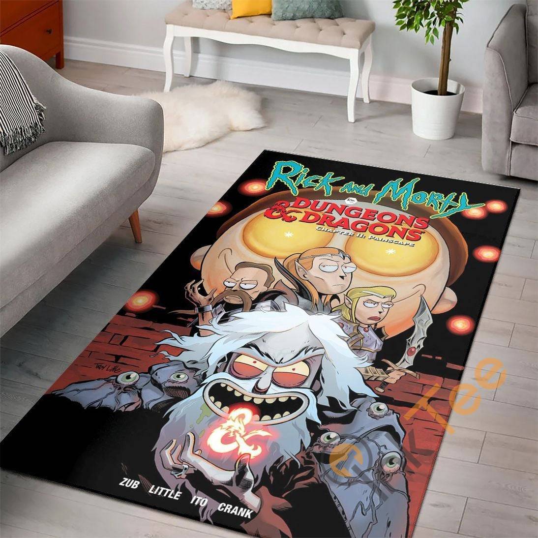 Rick And Morty Dungeons Dragons Cartoon Movies Living Room Disney Designer Inspired Christmas Rectangle Rug