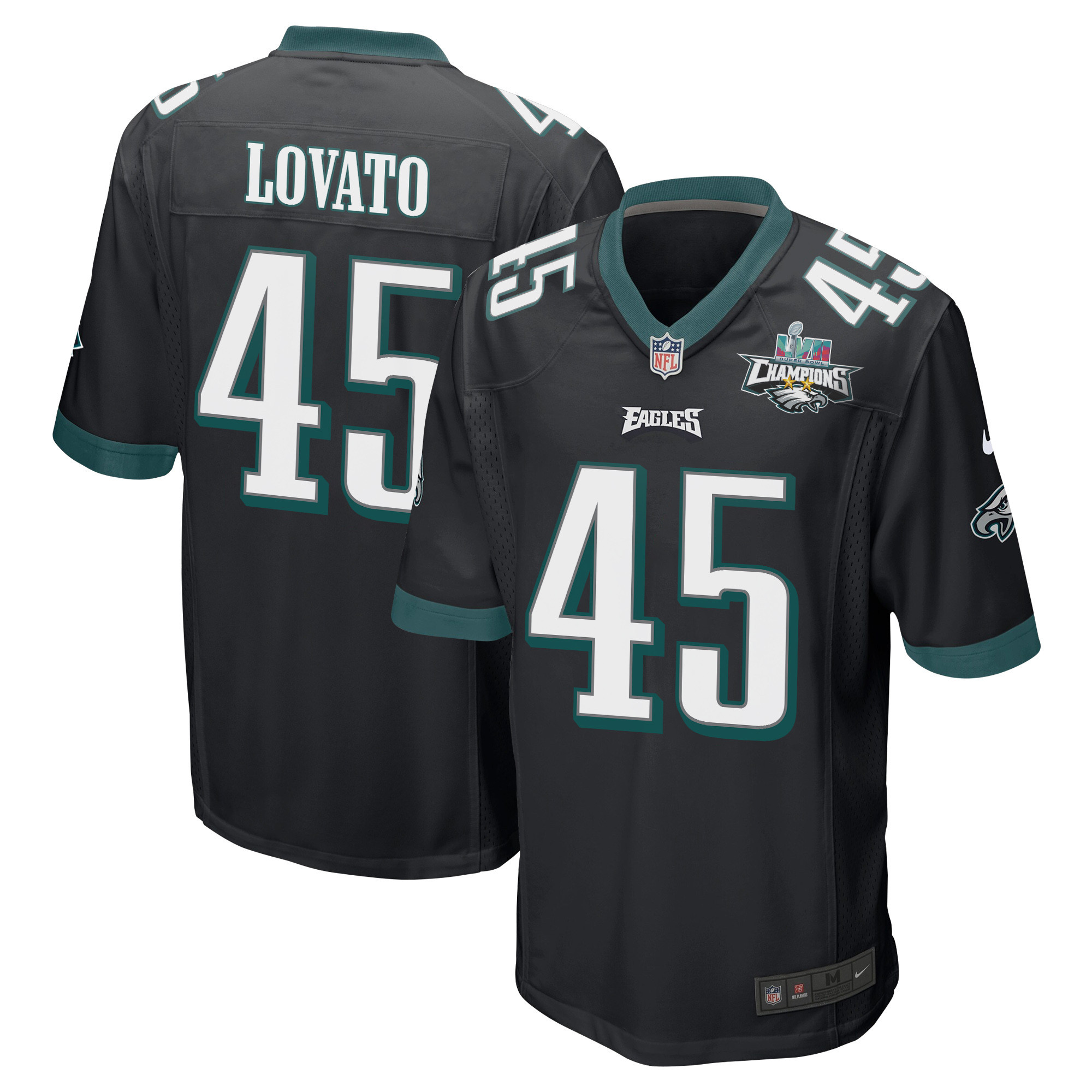Rick Lovato 45 Philadelphia Eagles Super Bowl LVII Champions 2 Stars Men Game Stitched Jersey – Black