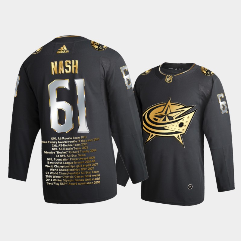 Rick Nash #61 Columbus Blue Jackets Career Awards Black Golden Commemorative Jersey