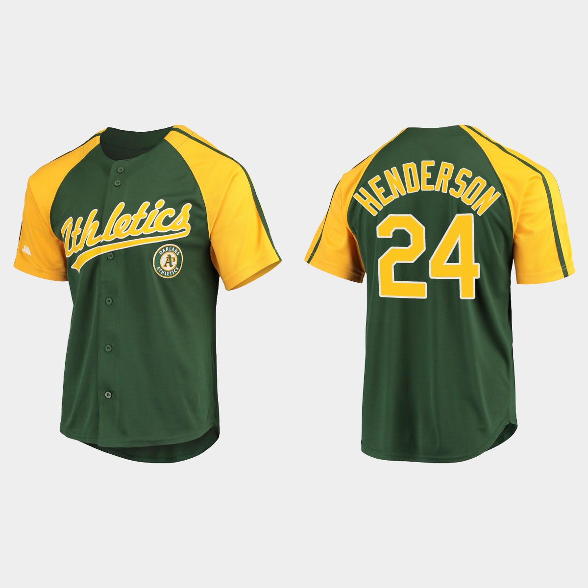 Rickey Henderson Oakland Athletics Button-Down Raglan Jersey - Green