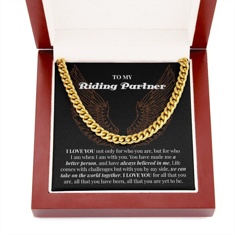 Riding Partner Gift, Cuban Link Chain Necklace For My Boyfriend, Gift For Husband, Riding Partner Gift For Man, Motorcyclist Gift For Him.