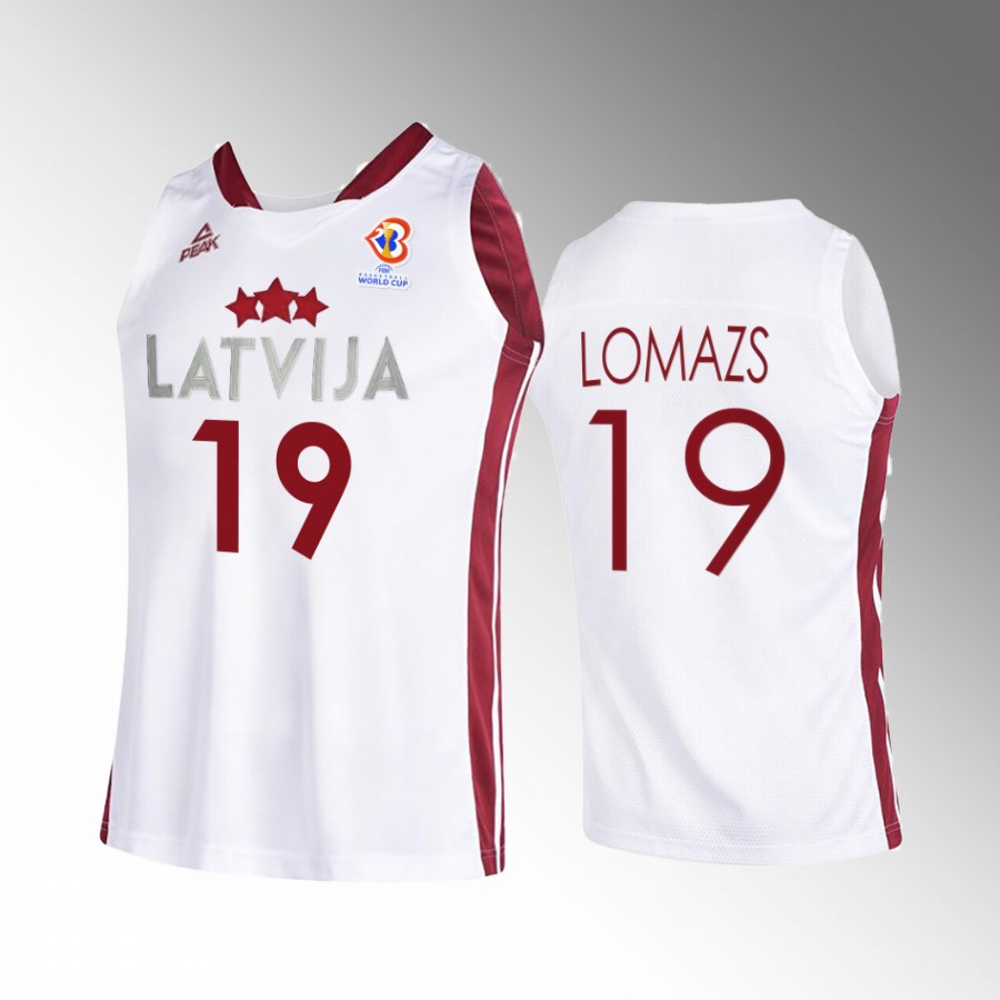 Rihards Lomazs Latvia 2023 FIBA World Cup White Jersey Home #19