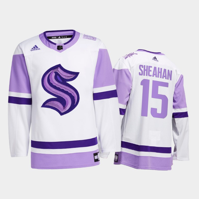 Riley Sheahan #15 Seattle Kraken 2021 FightsCancer White Special Jersey