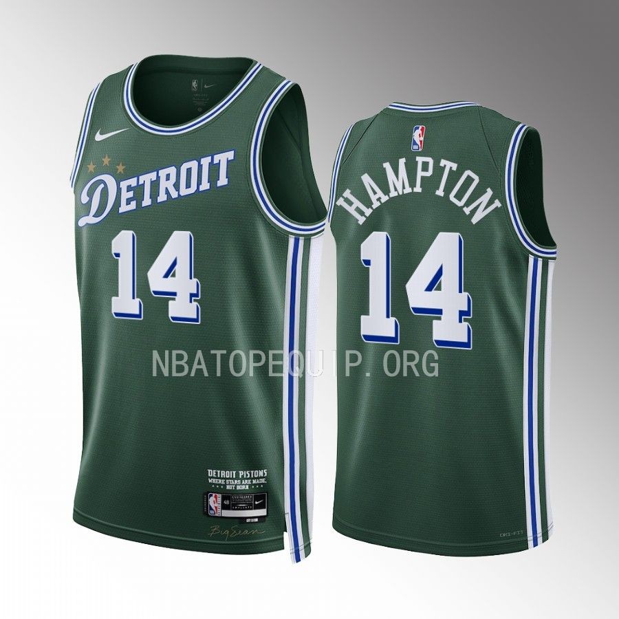 RJ Hampton 2022-23 Detroit Pistons Green #14 City Edition Jersey Swingman