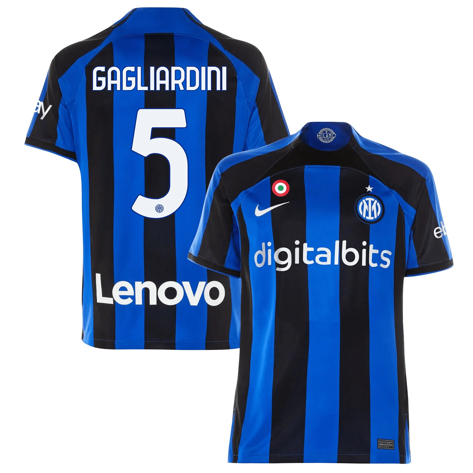 Roberto Gagliardini 5 Inter Milan 2022/23 Home Men Jersey – Black/Blue Stripes