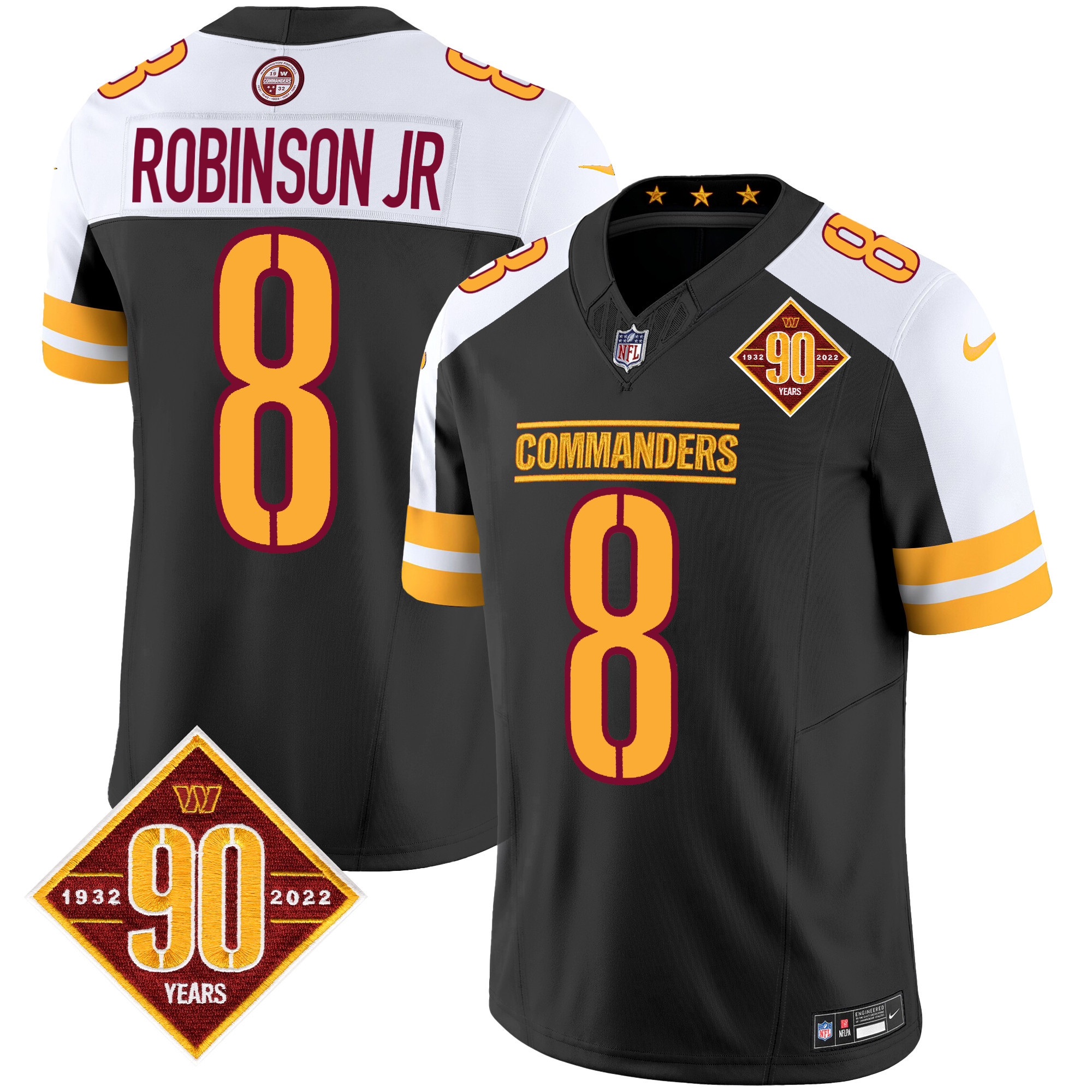 Robinson Jr. Men's Washington Commanders 90th Anniversary Patch Vapor Black Alternate Jersey - All Stitched 