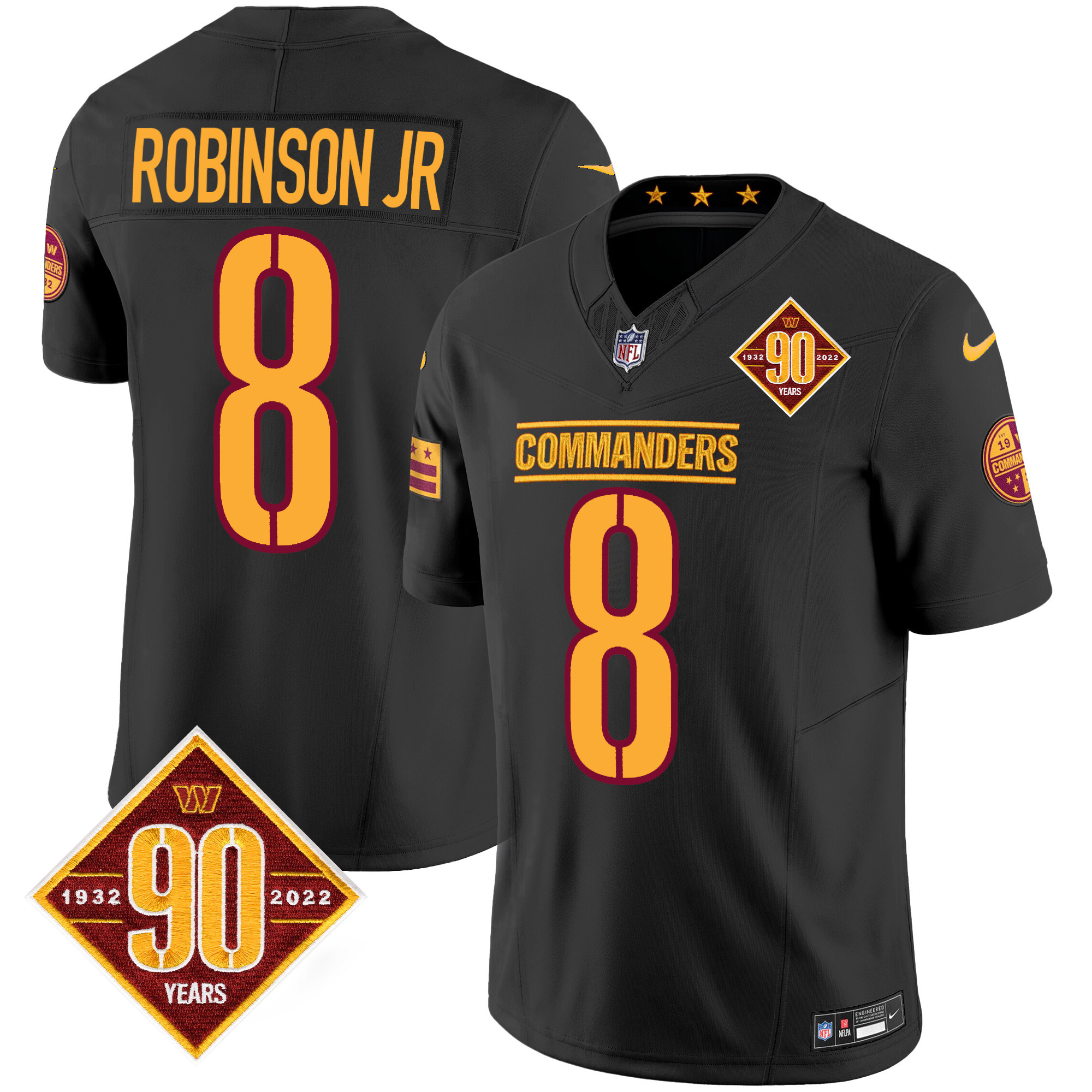 Robinson Jr. Men's Washington Commanders 90th Anniversary Patch Vapor Black Jersey - All Stitched 