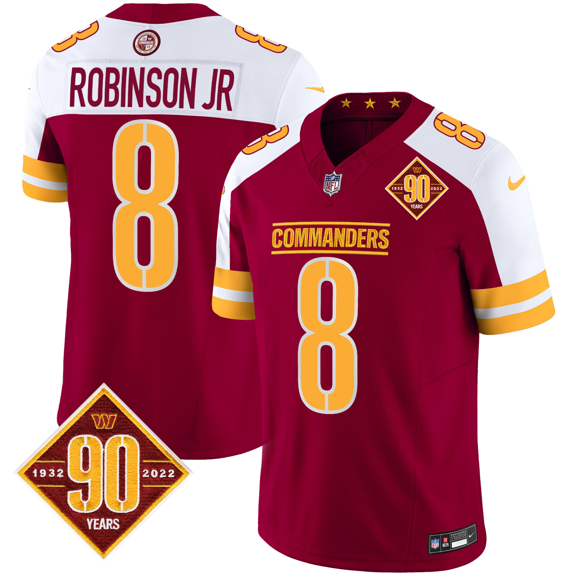 Robinson Jr. Men's Washington Commanders 90th Anniversary Patch Vapor Burgundy Alternate Jersey - All Stitched 
