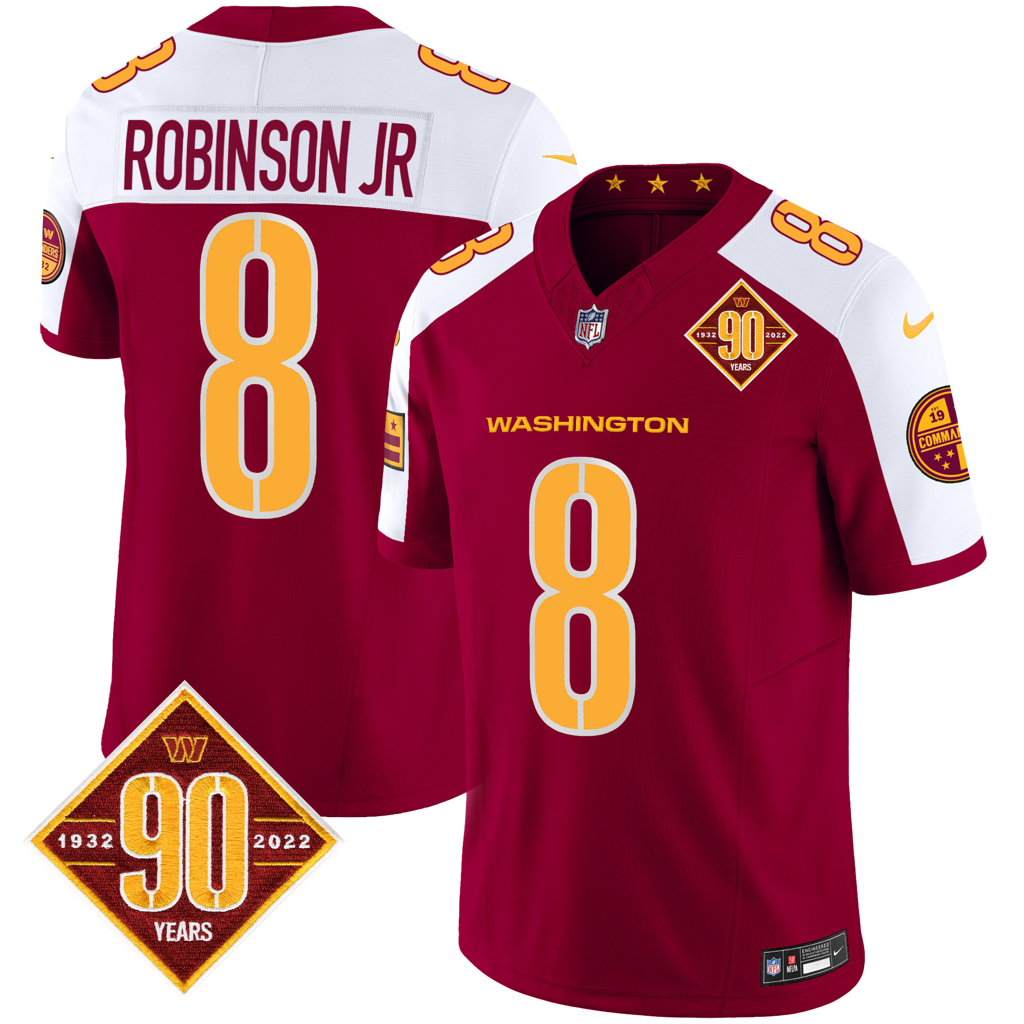 Robinson Jr. Men's Washington Commanders 90th Anniversary Patch Vapor Burgundy Alternate Jersey - All Stitched 