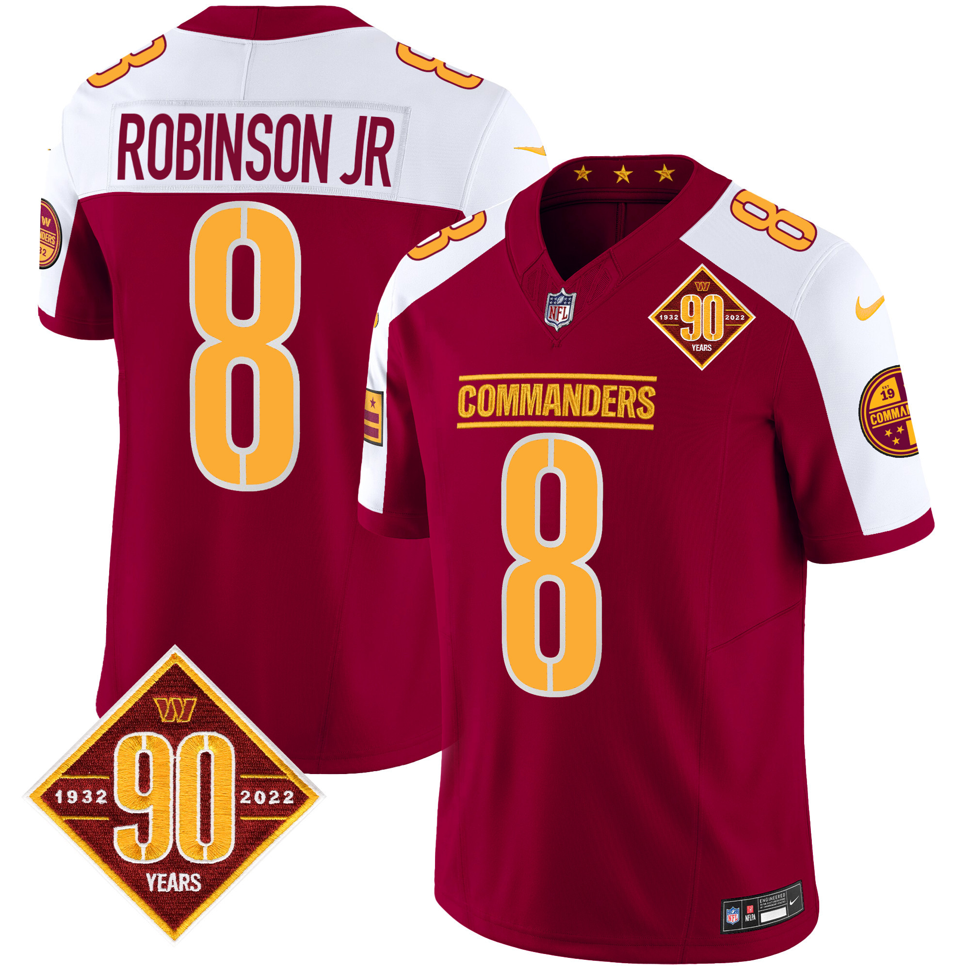 Robinson Jr. Men's Washington Commanders 90th Anniversary Patch Vapor Burgundy Alternate Jersey - All Stitched 