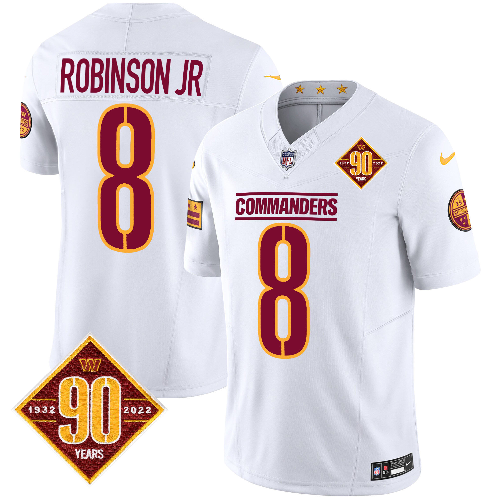Robinson Jr. Men's Washington Commanders 90th Anniversary Patch Vapor White Jersey - All Stitched 
