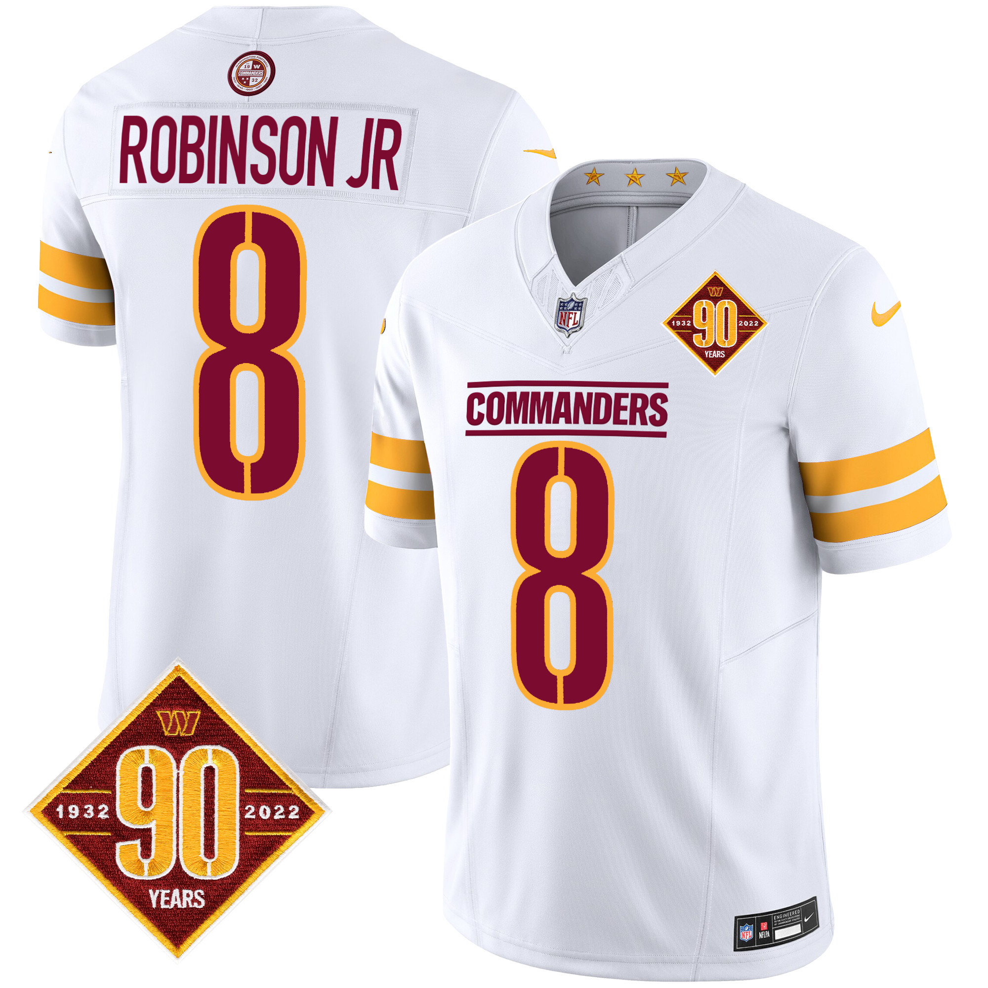 Robinson Jr. Men's Washington Commanders 90th Anniversary Patch Vapor White Jersey - All Stitched 