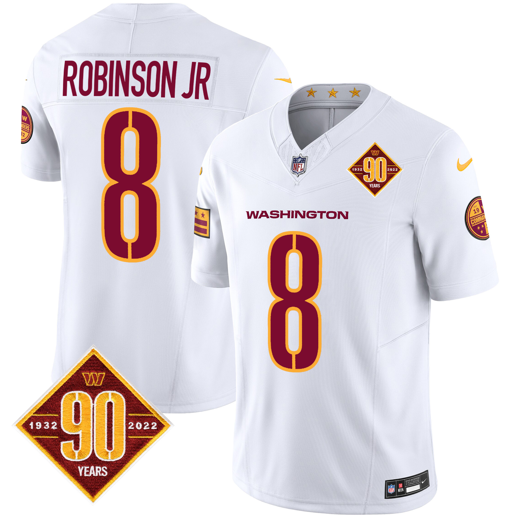 Robinson Jr. Men's Washington Commanders 90th Anniversary Patch Vapor White Jersey - All Stitched 