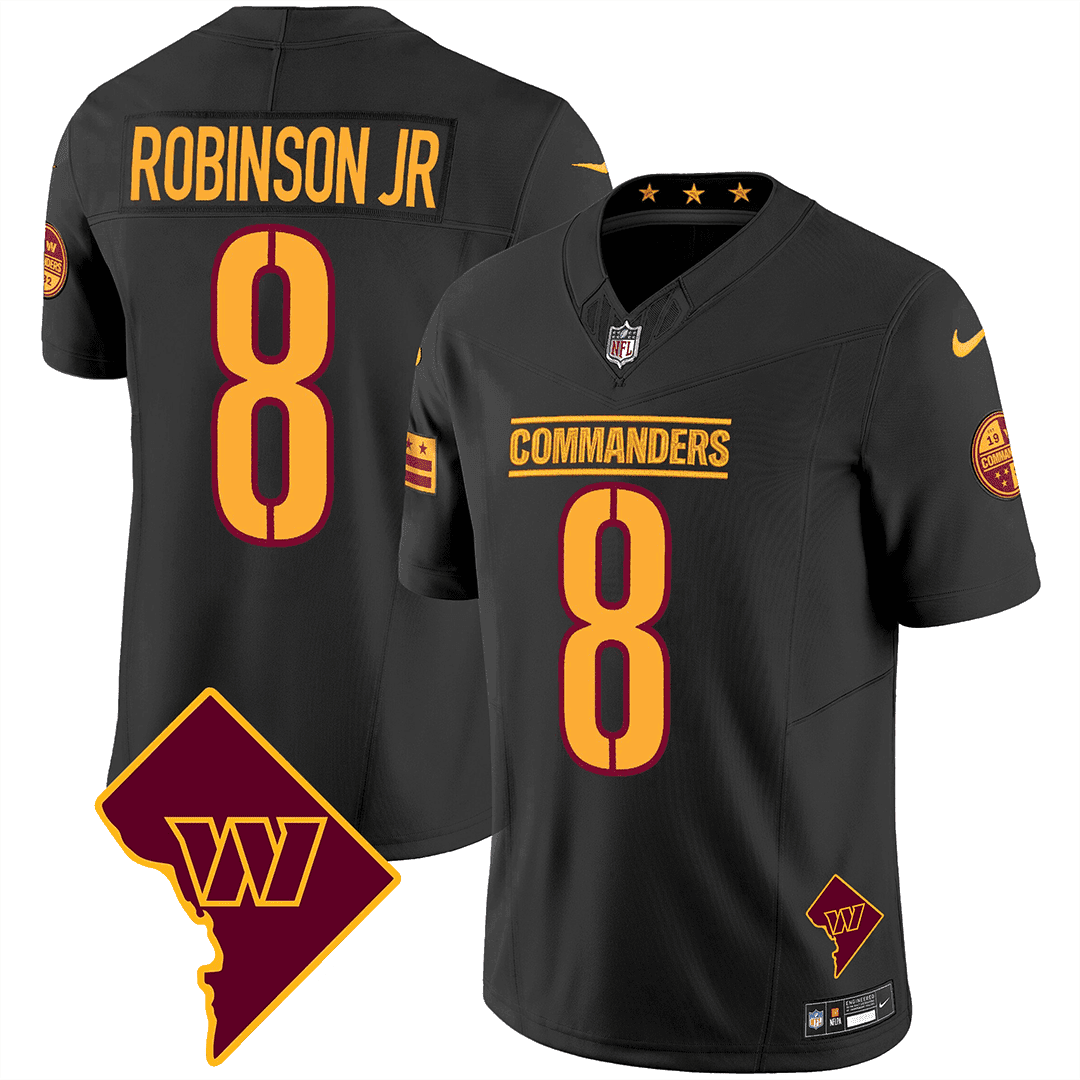 Robinson Jr. Men's Washington Commanders Washington DC Map Patch Black Jersey - All Stitched 