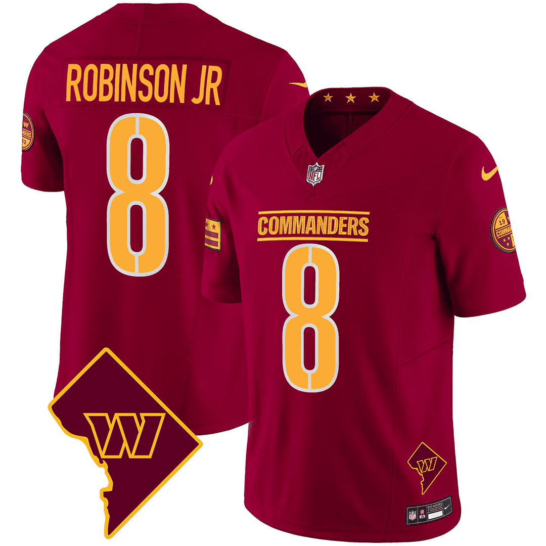 Robinson Jr. Men's Washington Commanders Washington DC Map Patch Burgundy Jersey - All Stitched 