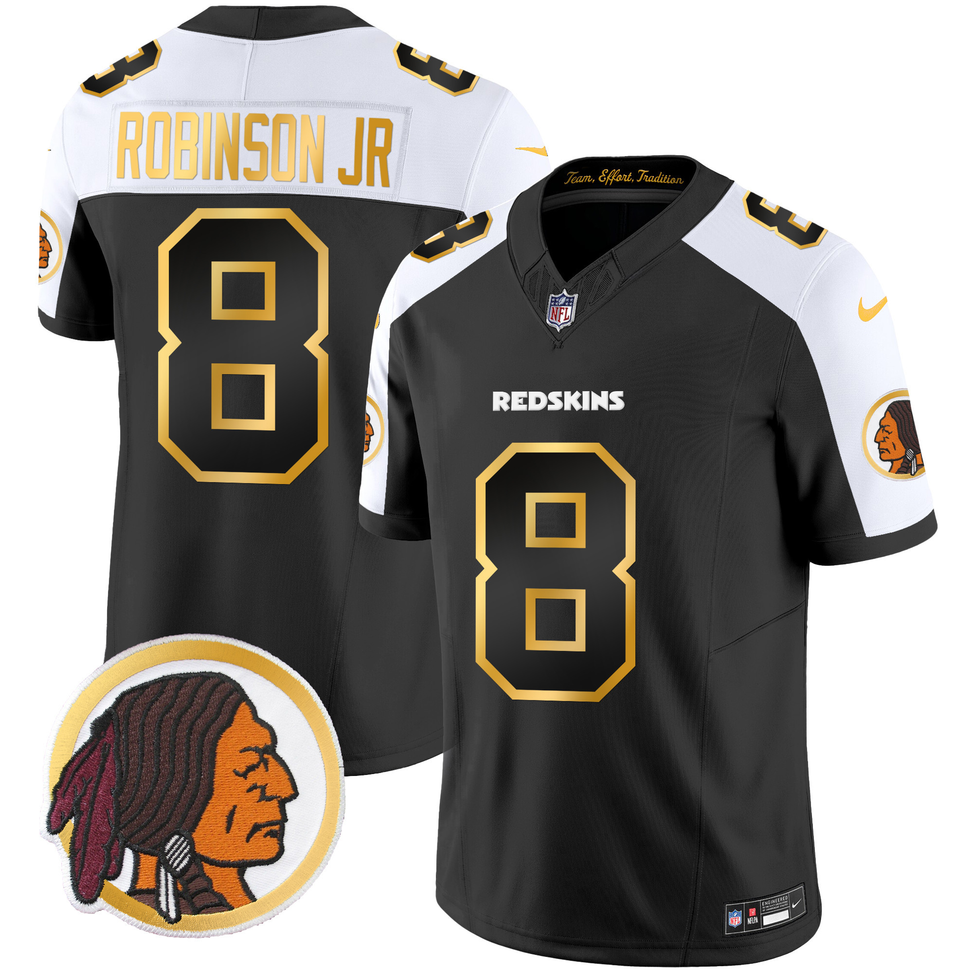 Robinson Jr. Men's Washington Redskins Throwback Vapor Gold Trim Black Alternate Jersey - All Stitched 
