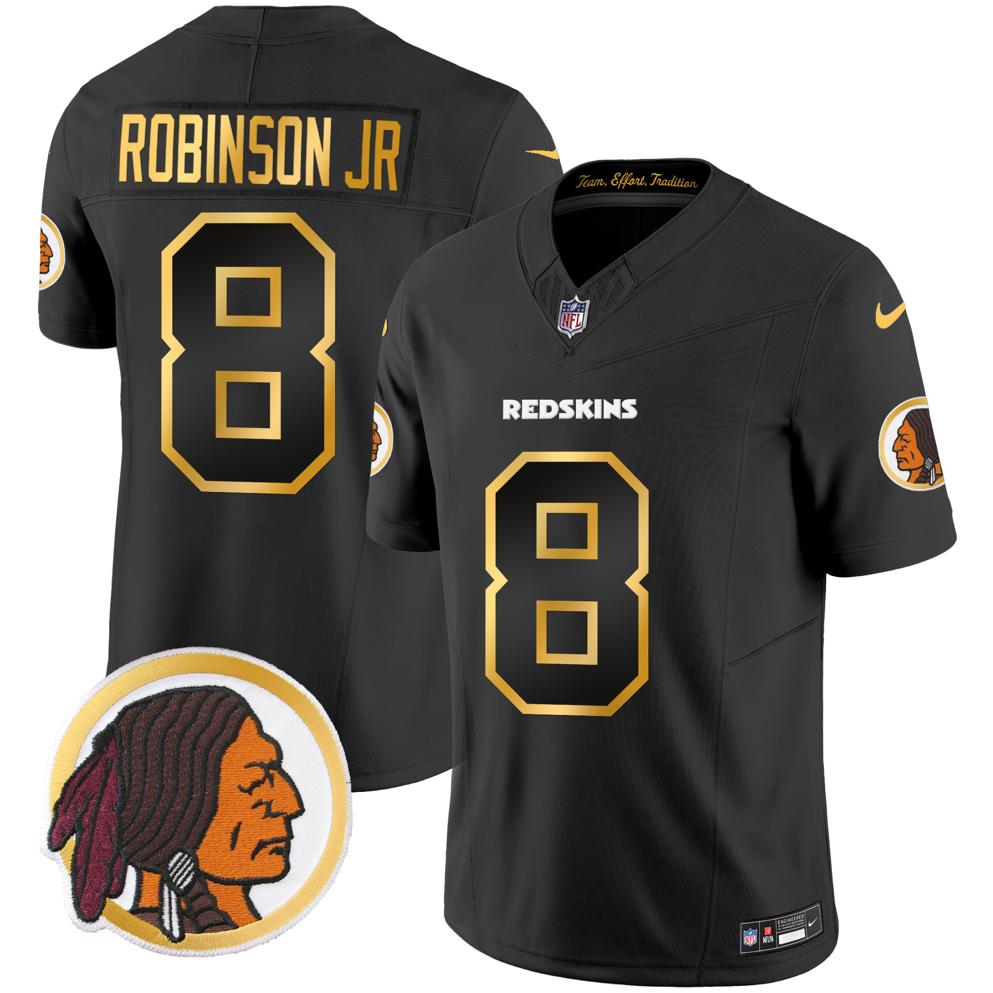 Robinson Jr. Men's Washington Redskins Throwback Vapor Gold Trim Black Jersey - All Stitched 