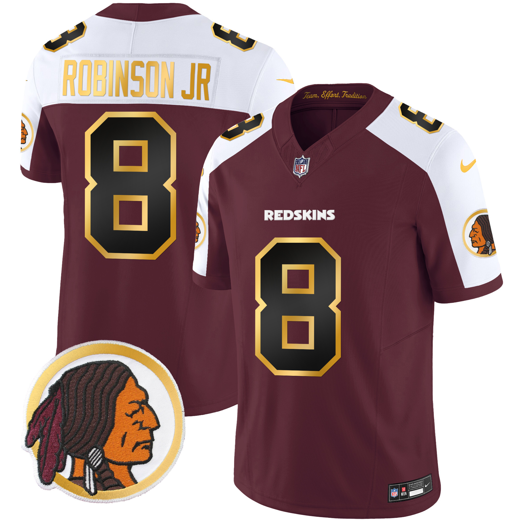 Robinson Jr. Men's Washington Redskins Throwback Vapor Gold Trim Burgundy Alternate Jersey - All Stitched 