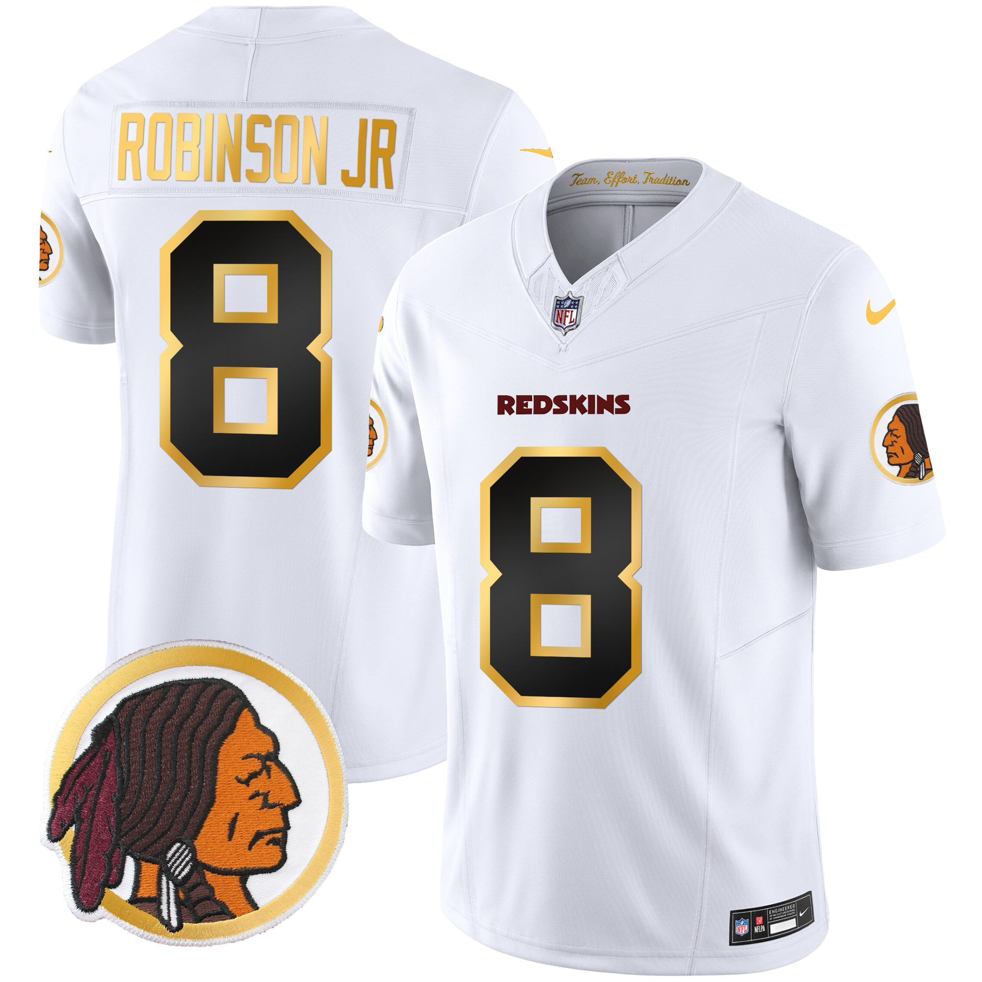 Robinson Jr. Men's Washington Redskins Throwback Vapor Gold Trim White Jersey - All Stitched 