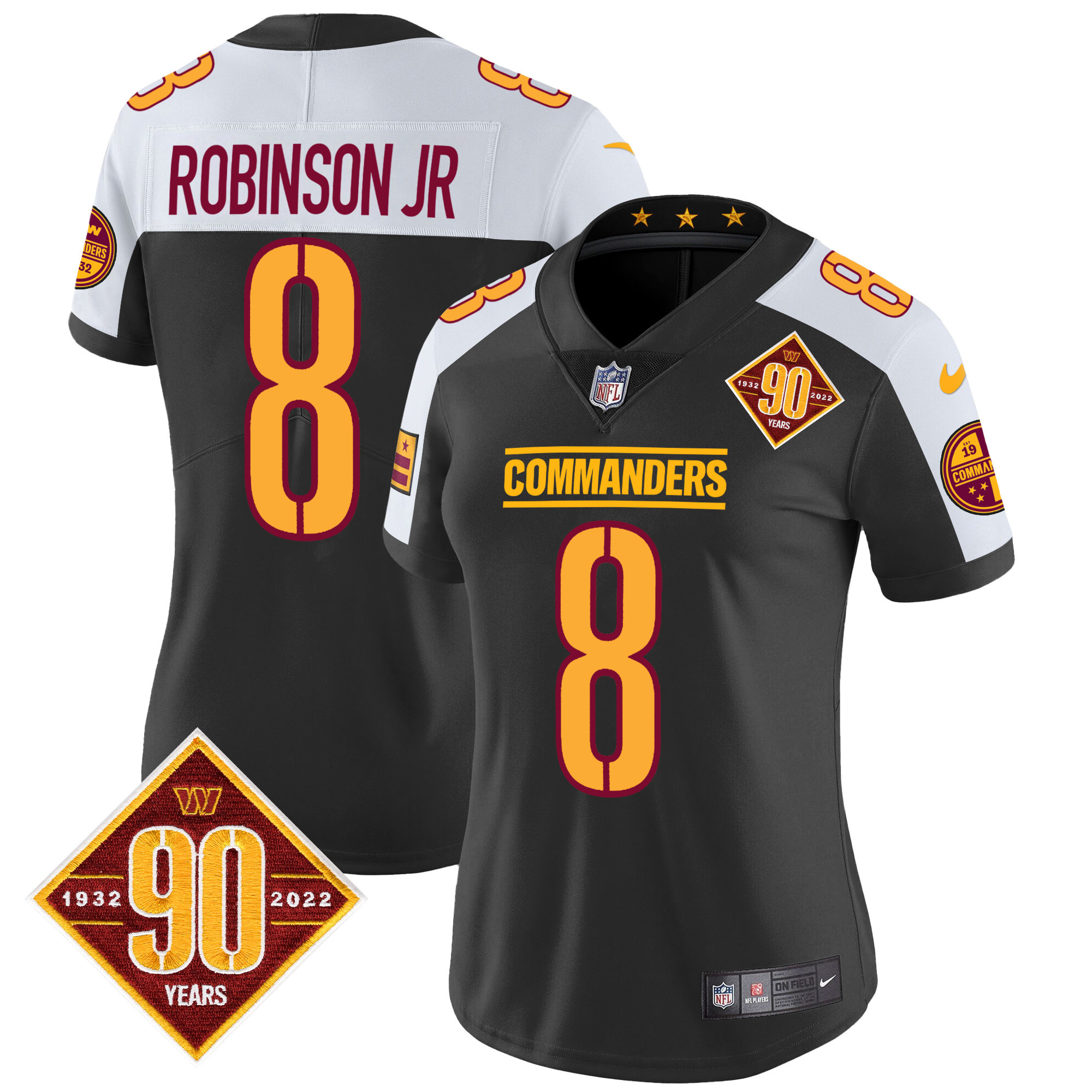 Robinson Jr. Women's Washington Commanders 90th Anniversary Patch Vapor Black Alternate Jersey - All Stitched 