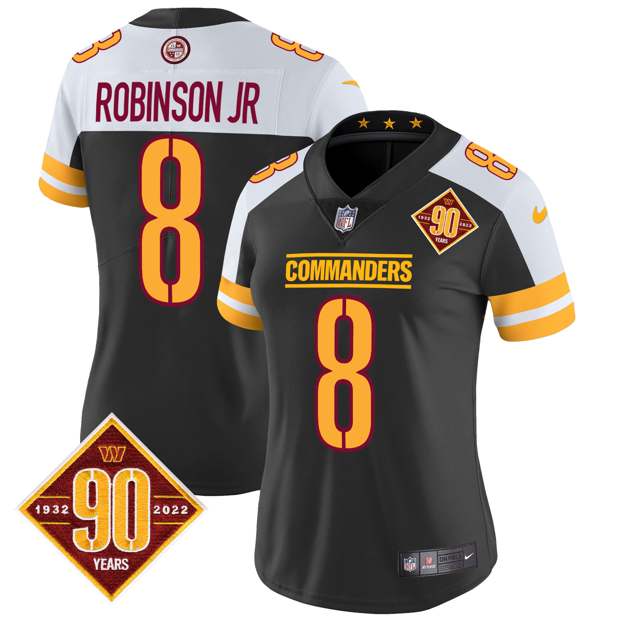 Robinson Jr. Women's Washington Commanders 90th Anniversary Patch Vapor Black Alternate Jersey - All Stitched 