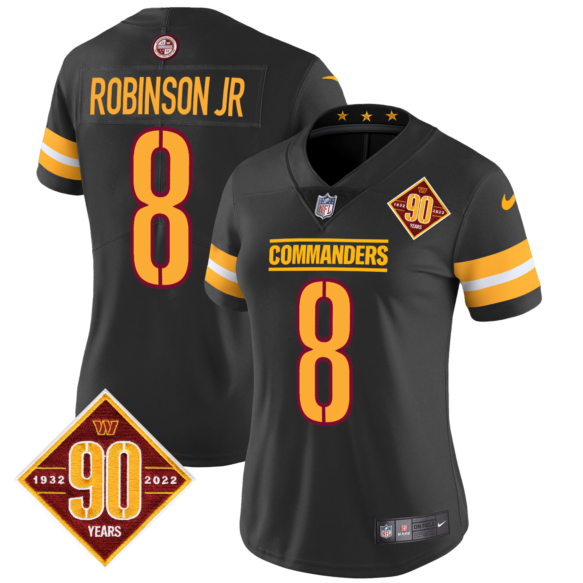 Robinson Jr. Women's Washington Commanders 90th Anniversary Patch Vapor Black Jersey - All Stitched 