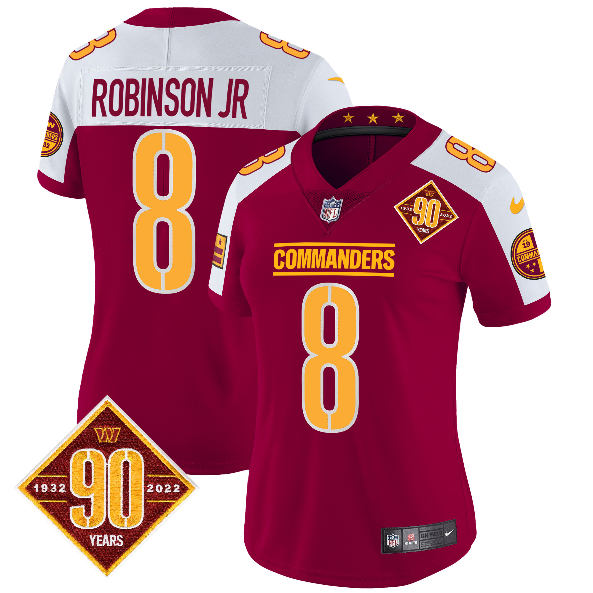 Robinson Jr. Women's Washington Commanders 90th Anniversary Patch Vapor Burgundy Alternate Jersey - All Stitched 