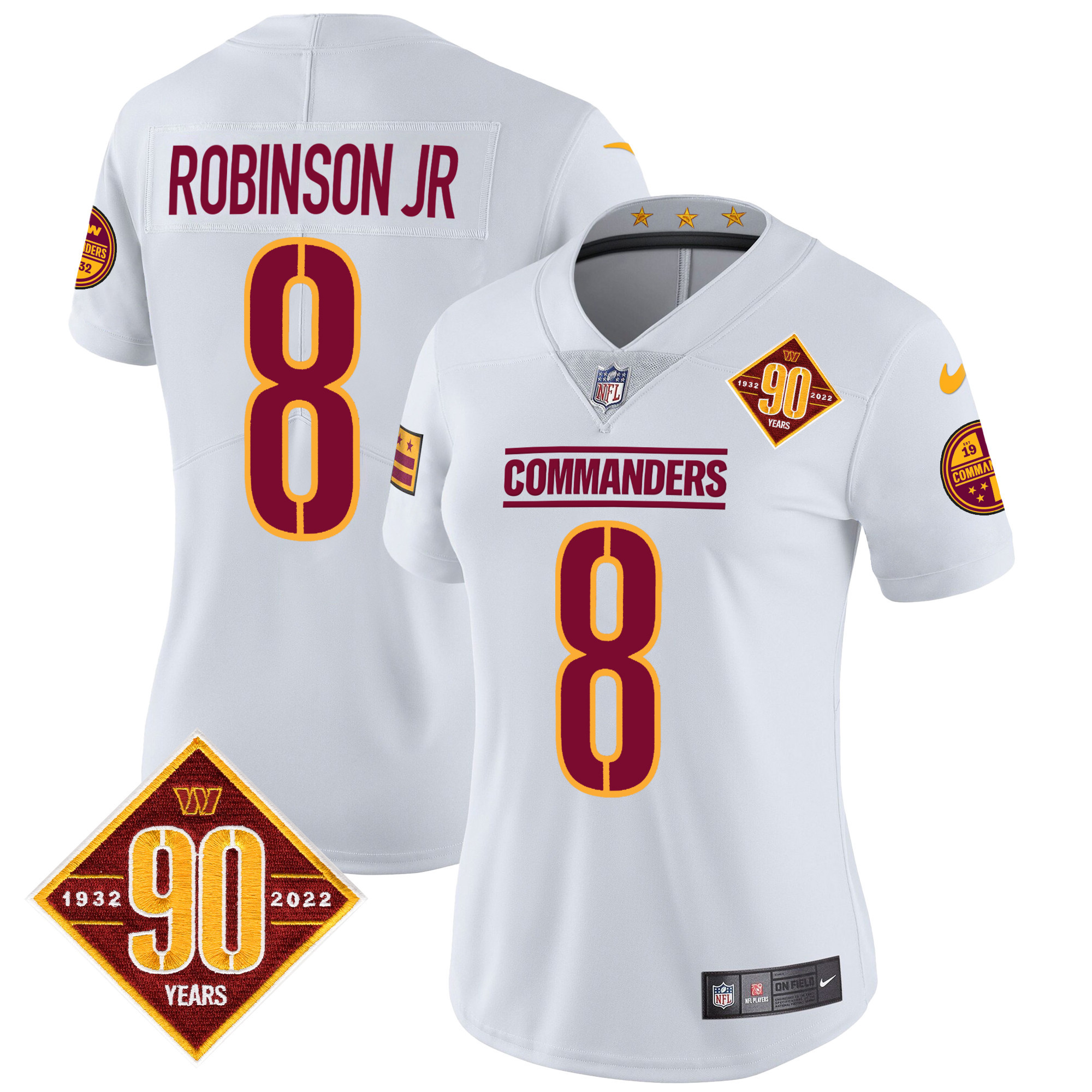 Robinson Jr. Women's Washington Commanders 90th Anniversary Patch Vapor White Jersey - All Stitched 