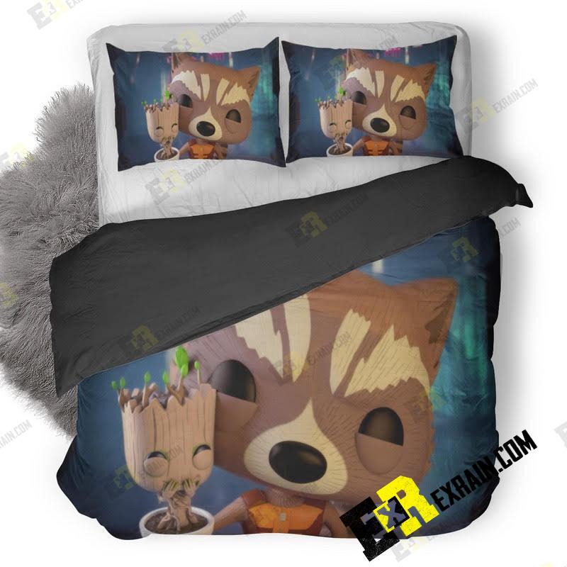 Rocket And Baby Groot Guadians Of The Galaxy Artwork Sd 3D Customized Duvet Cover Bedding Set