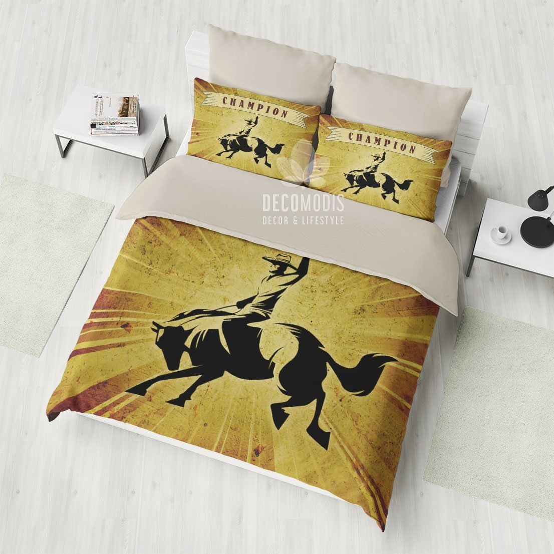 Rodeo , Cowboy , Customized Bronco Busting , Horse Riding Duvet Cover Bedding Set