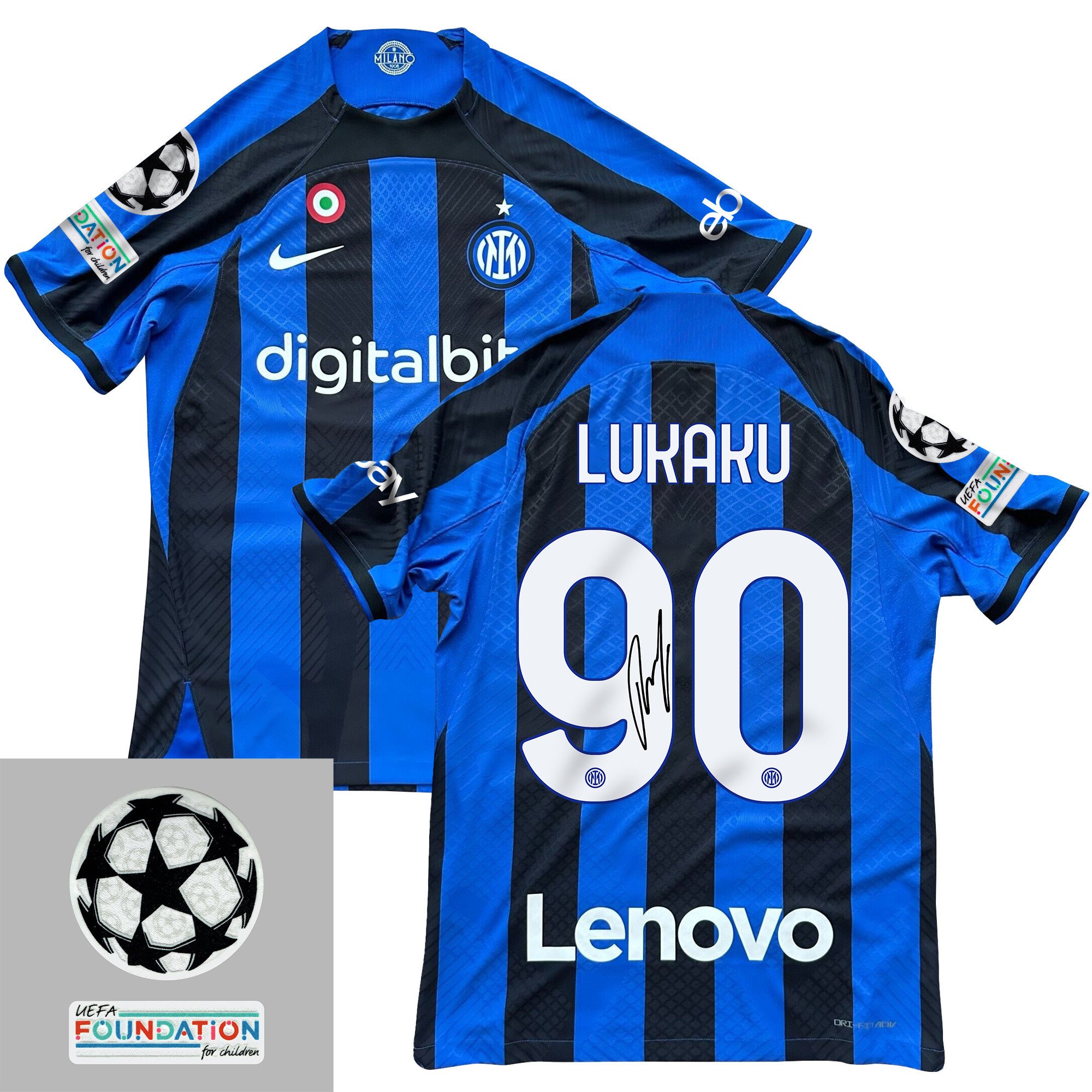 Romelu Lukaku 90 Signed Inter Milan 2022/23 Home Men Jersey – Black/Blue Stripes