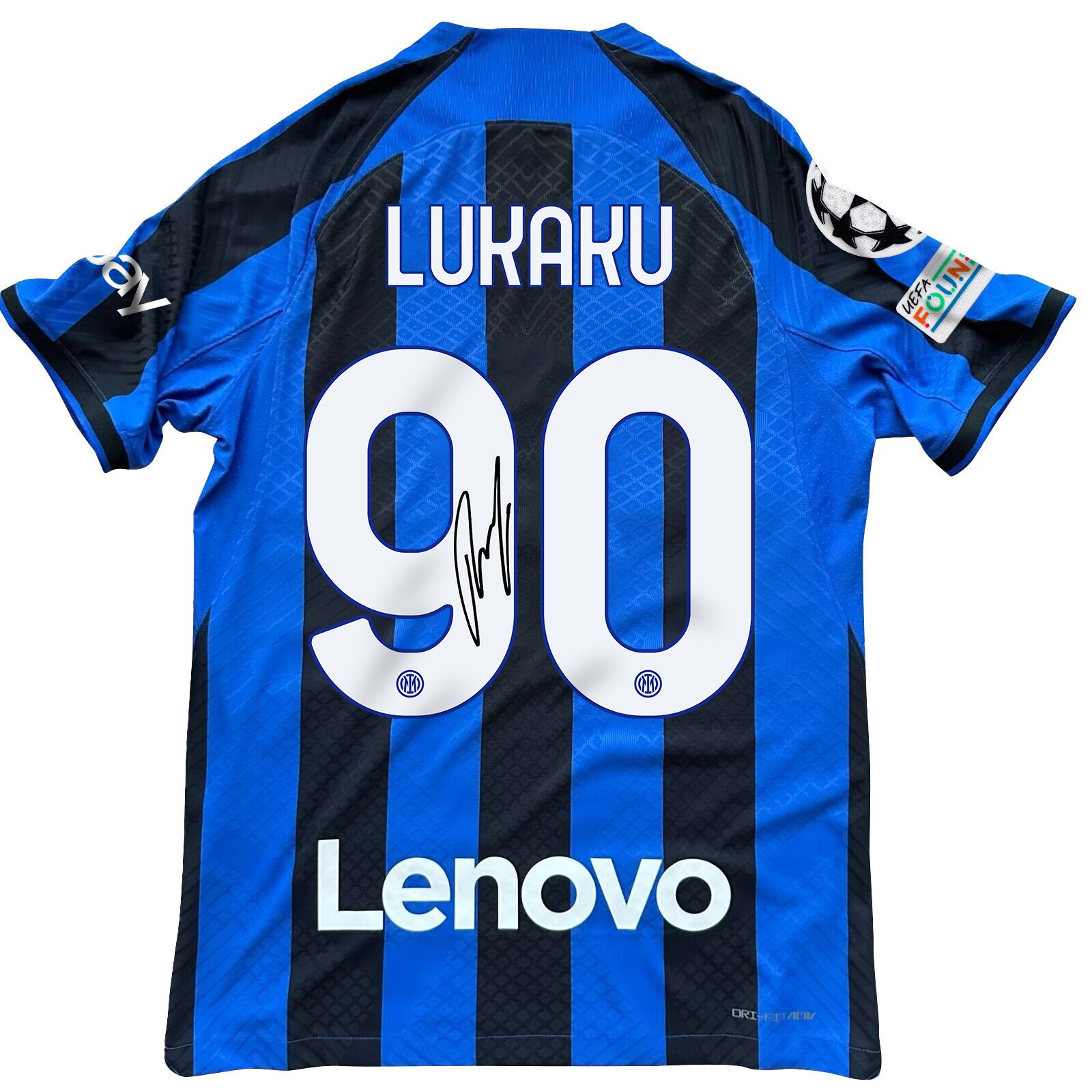 Romelu Lukaku 90 Signed Inter Milan 2022/23 Home Men Jersey – Black/Blue Stripes