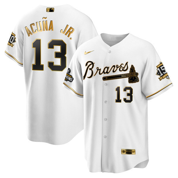 Ronald Acuña Jr. Atlanta Braves World Series Champion White Gold Flex Base 2021 Jersey - All Stitched