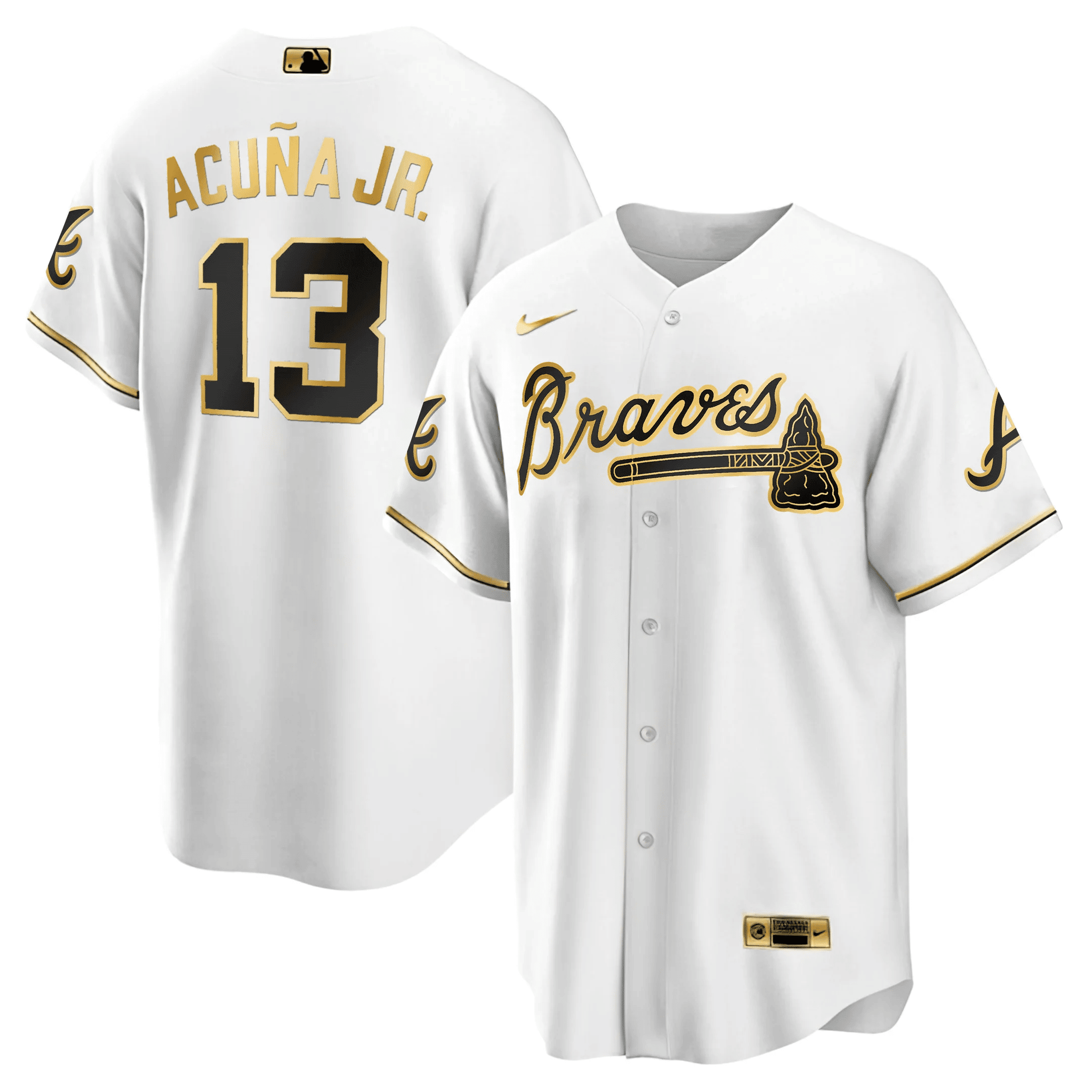Ronald AcuÒa Jr. Atlanta Braves Black Gold Cool Base White Gold Jersey - All Stitched