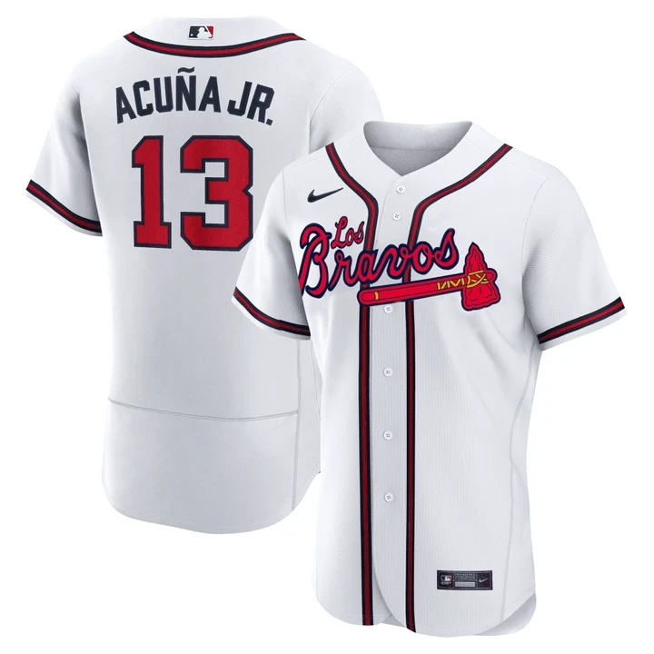 Ronald Acuna Jr. Atlanta Braves Los Bravos White Flex Base Jersey - All Stitched