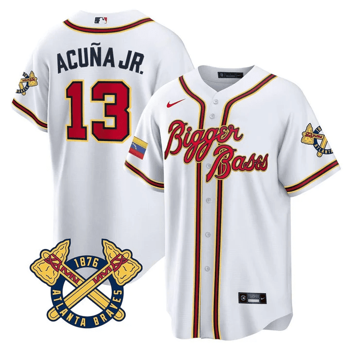 Ronald Acuna Jr. Atlanta Braves Venezuela White Biggers Bases Jersey - All Stitched
